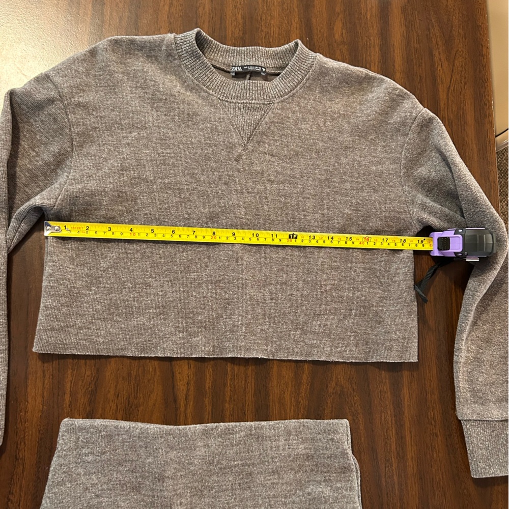 Zara 2 Pc Pencil Skirt Long Sleeve Cropped Sweater Set Gray Small - Picture 5 of 9